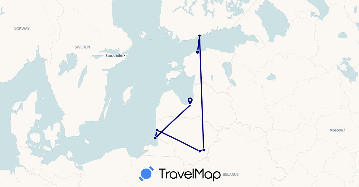 TravelMap itinerary: driving in Estonia, Finland, Lithuania, Latvia (Europe)